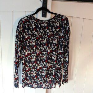 🌸 Kensie Long Sleeve Soft Black Floral Blouse w/ Gold Zipper in Back Size M